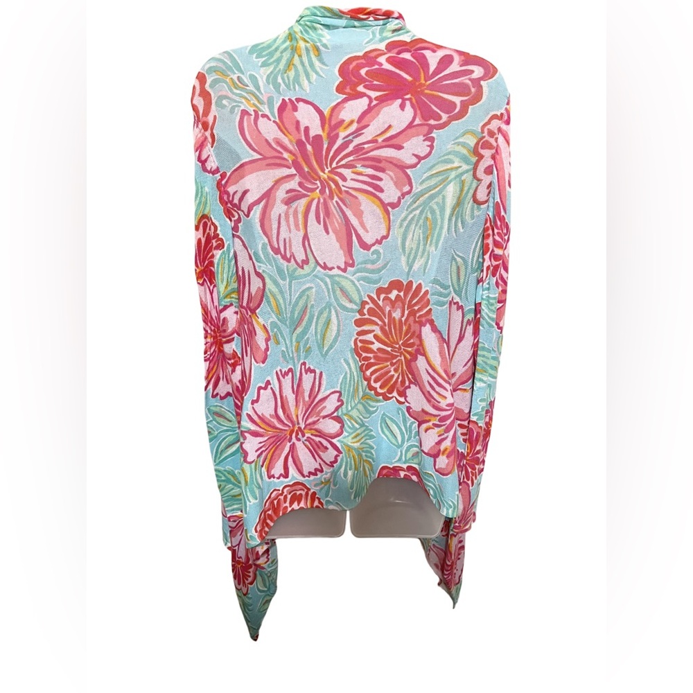 Lilly Pulitzer L/XL Open Swing Cardigan Shawl Swing Teal Pink Draped Jacey - Picture 4 of 11